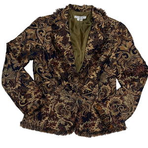I.C.E. Brocade Blazer – Size 8 Baroque Tapestry Jacket with Gem Buttons